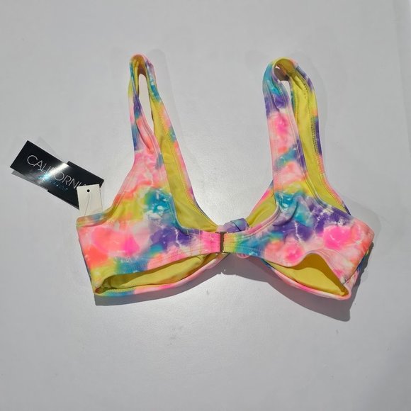 California Waves Tie Dyed Knotted Bralette Bikini Top - Picture 6 of 9